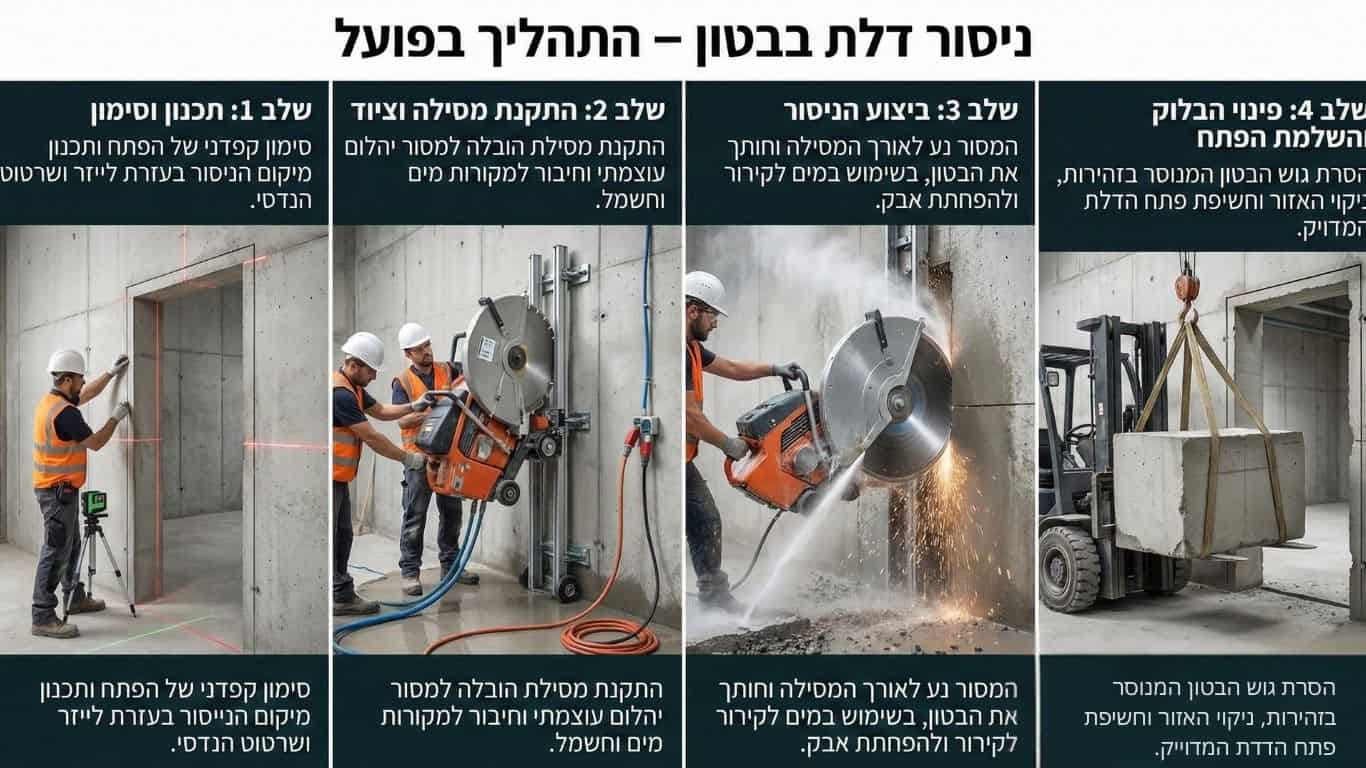ניסור דלת בבטון כיצד מתבצע בפועל